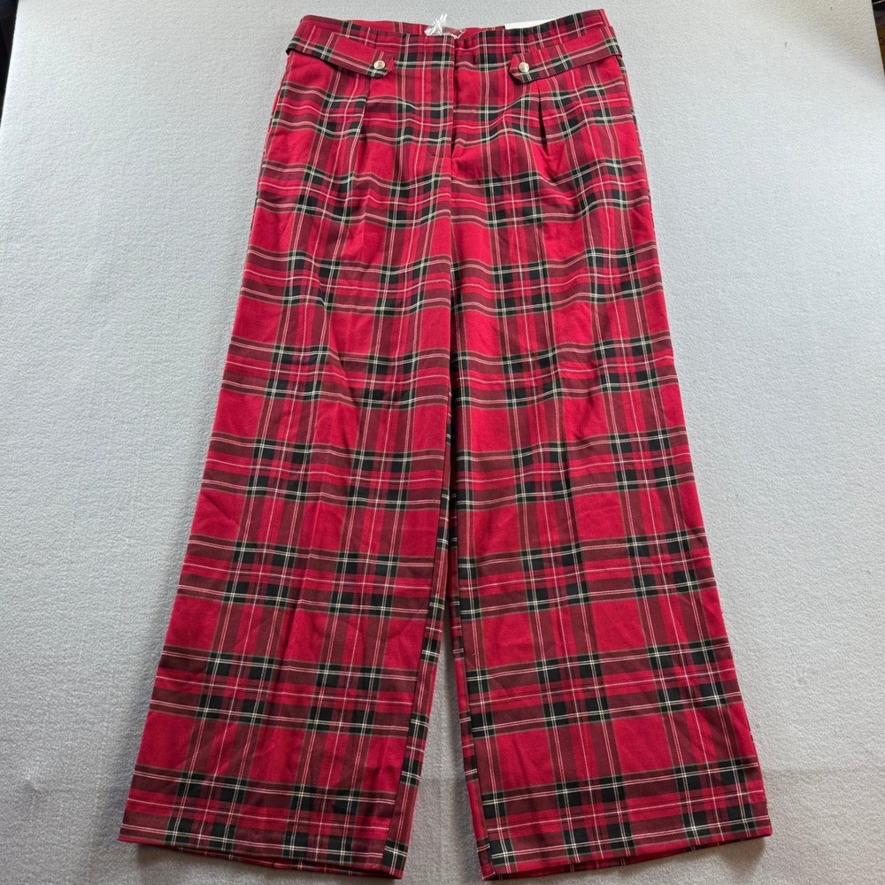 Cato Wide Leg Trousers Womens 14 Red Plaid Pleated Tartan Holiday 34x31
